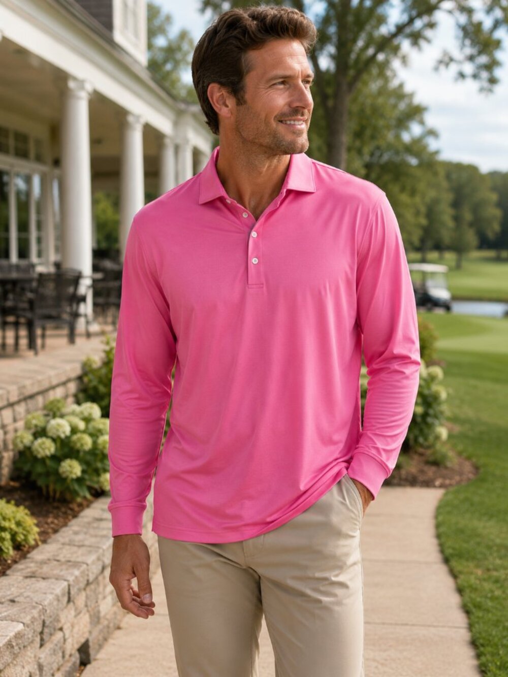 NWT Johnnie-O Featherweight Swing Polo Shirt Medium Pink Long Sleeve
